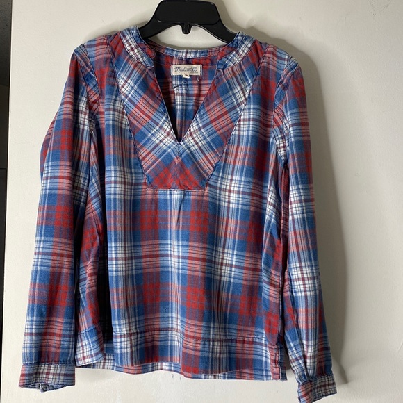 Indigo-Dyed Popover Shirt in Casey Plaid - Size:M - Picture 3 of 10